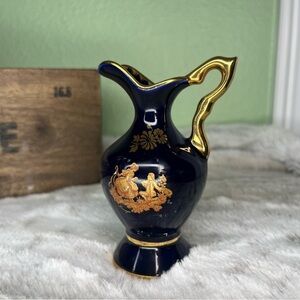 LIMOGES France cobalt blue gold accent original vase pitcher Miniature